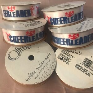 Cheerleader Grosgrain Ribbon - White with Blue and Red -6 rolls